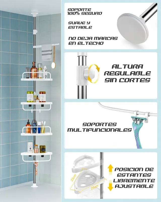 Organizador de Baño Esquinero Telescópico 4 Estantes - Acero Inoxidable | LYSO