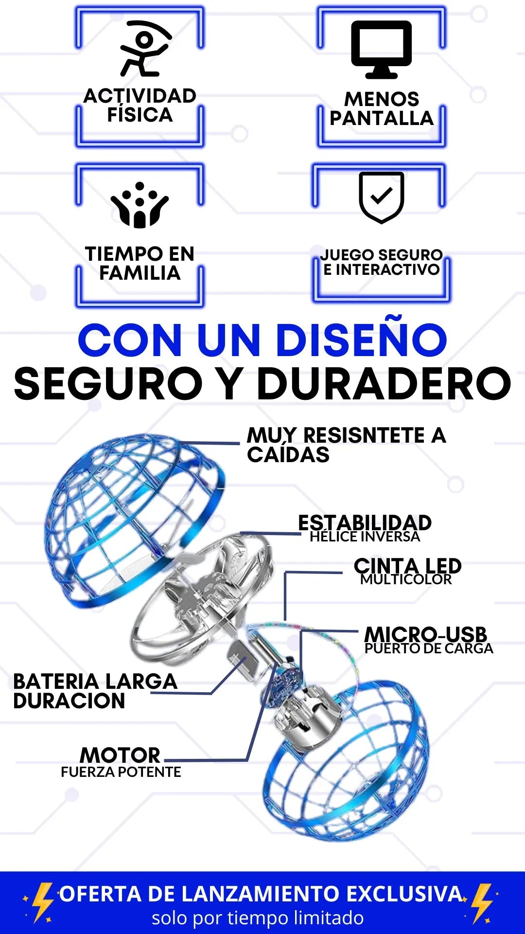 Pelota Voladora Inteligente con Luces LED - Spinner Interactivo"